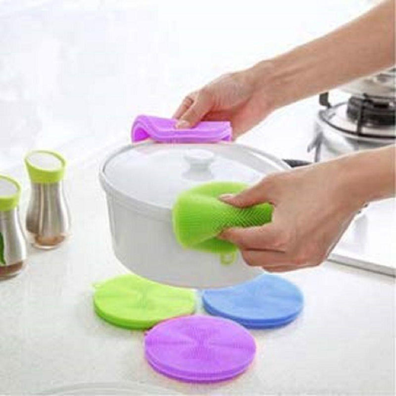 Silicone Cleaning Sponge Scrubber for Kitchen Non Stick Dishwashing Fruit and Vegetable Washing Brush, Multicolor5pc