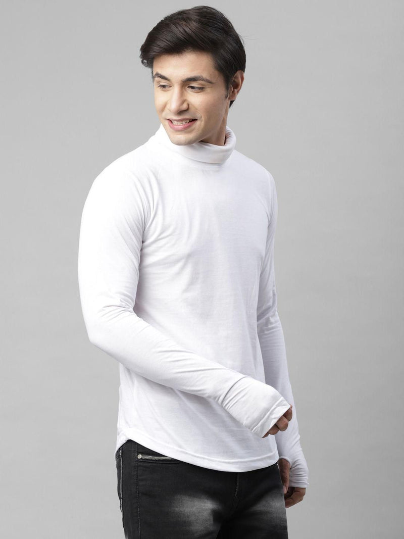 Rigo Cotton Solid Full Sleeves Mens Stylized Neck T-Shirt