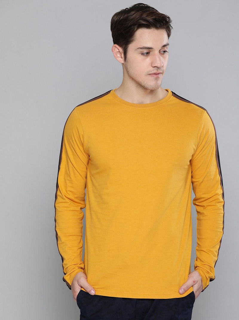 Cotton Solid With Striped Full Sleeves T-Shirt