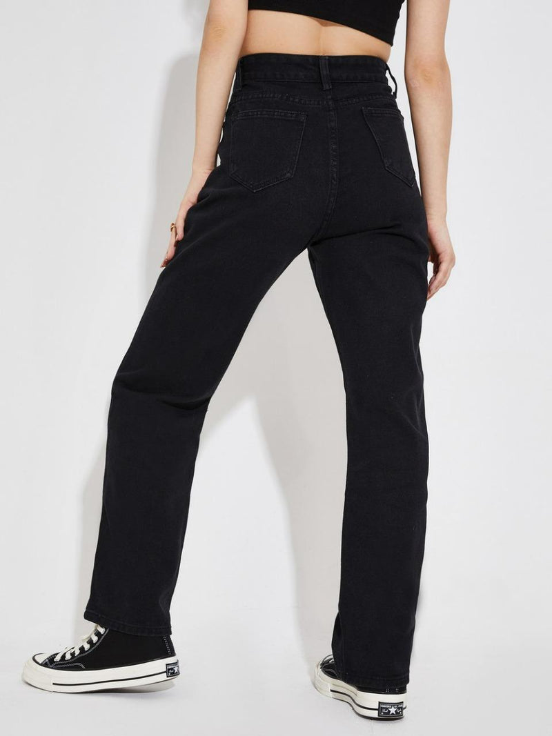 Women's Denim Solid Straight Fit Jeans