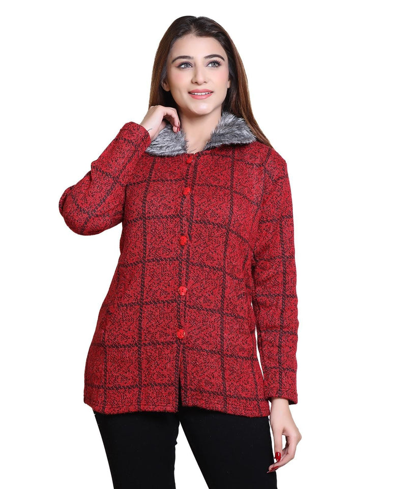 Women's Check Pattern Woolen Winter Coat