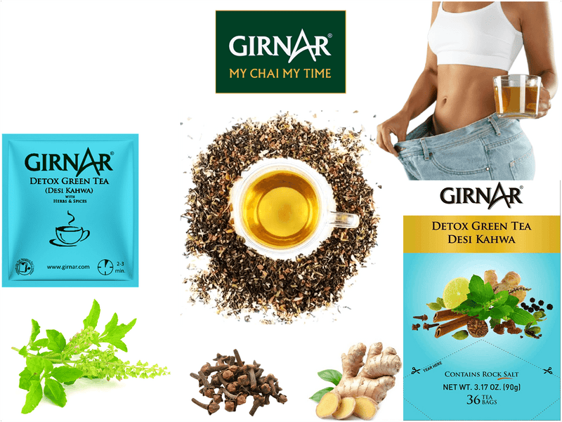Girnar Green Tea Bags - Detox / Desi Kahwa (Pack of 36 Bags X 3) - Mall2Mart
