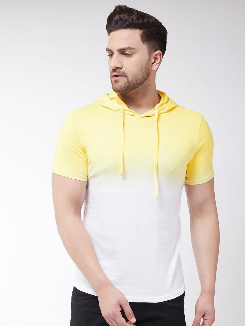 Gritstones Cotton Blend Color Block Half Sleeve  Hooded Neck , Mens T-Shirt