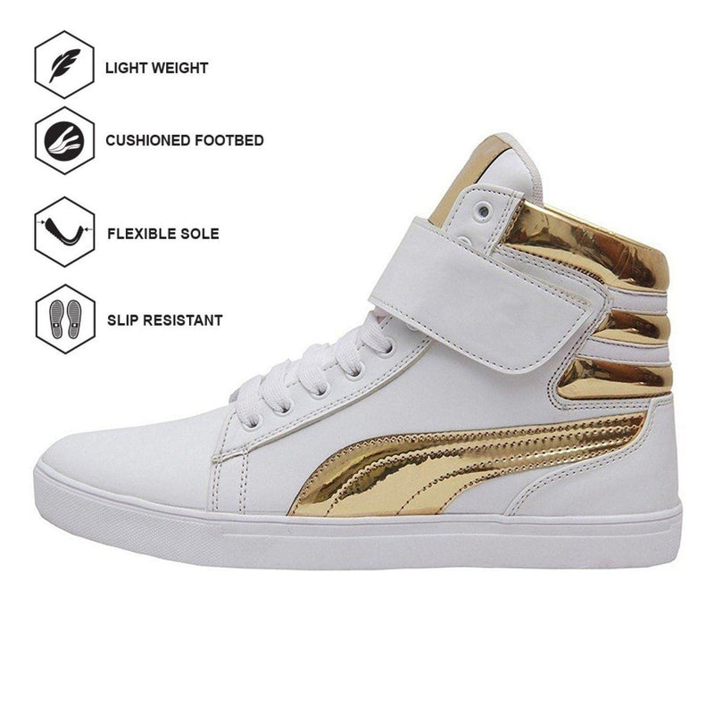Shoe Island High Ankle Length Velcro White Shinning Gold Casual Dance Sneakers