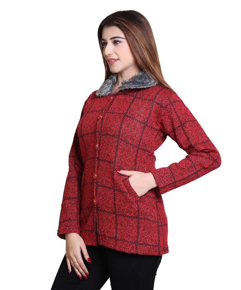 Women's Check Pattern Woolen Winter Coat