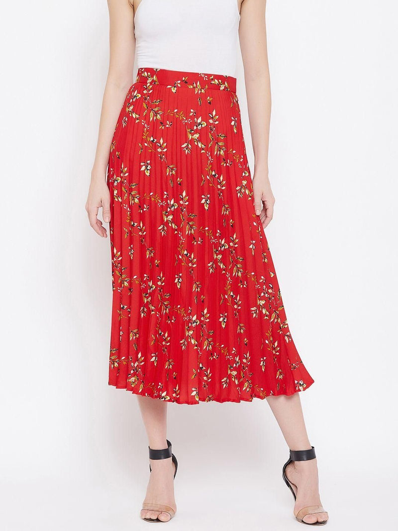 UPTOWNIE Women's Crepe Floral Print Mid Length Skirt