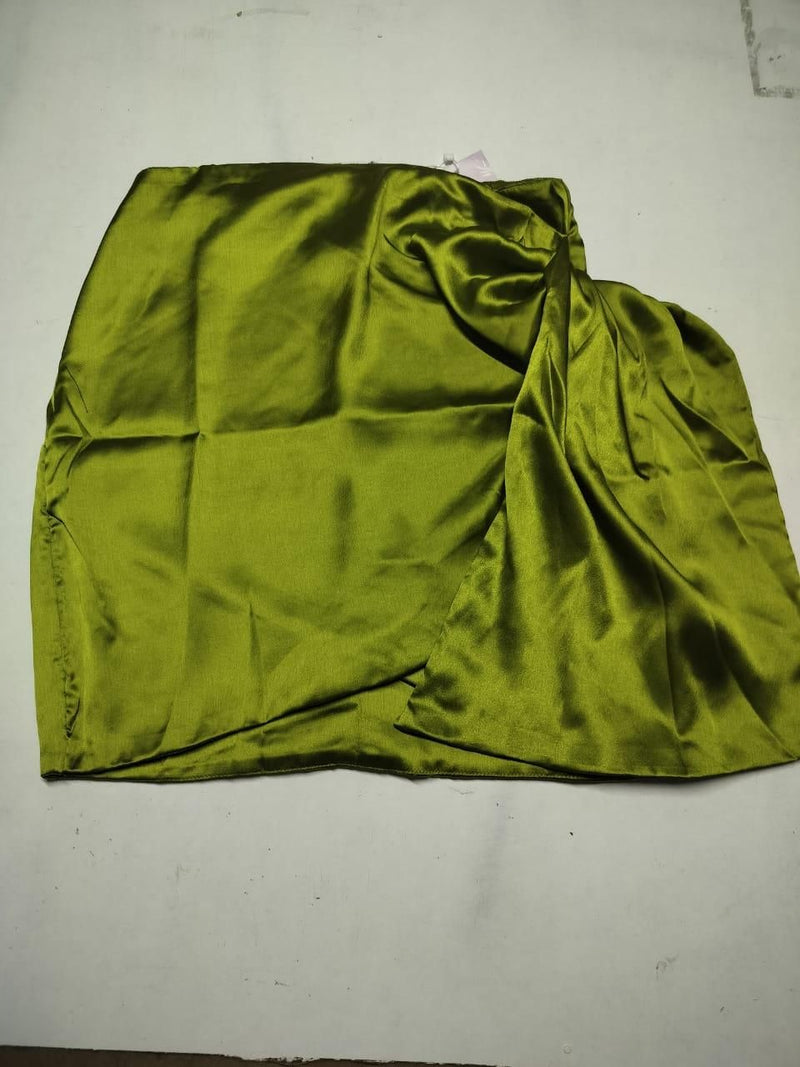 TRENDARREST Green Satin Draped Skirt