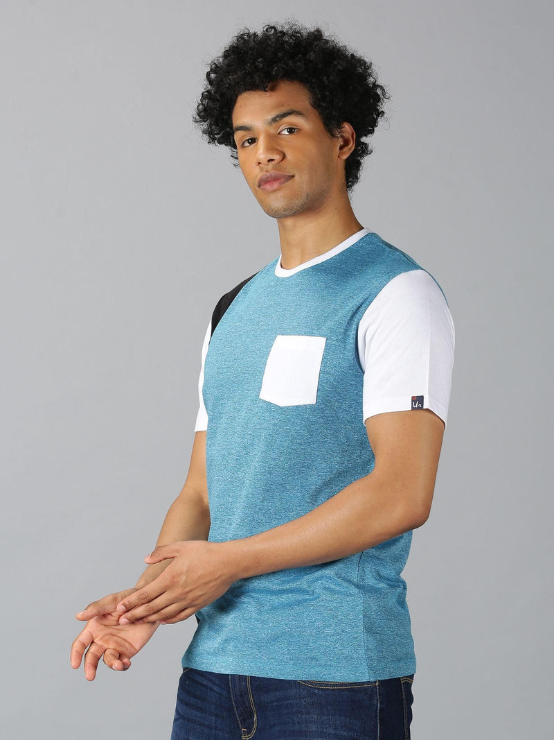Urgear Cotton Color Block Half Sleeves Round Neck Mens T-shirt