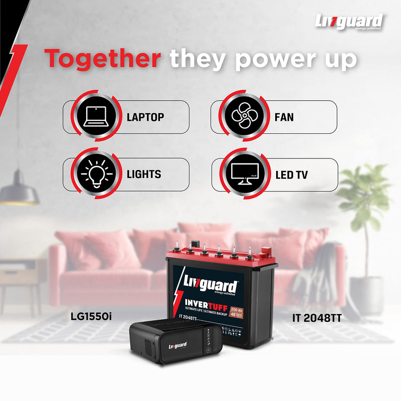 Livguard | 1250VA/12V Square Wave Inverter | 200Ah Tall Tubular Battery | Inverter & Battery Combo for Home, Small Shops & Offices | Best in Class Warranty & Free Installation