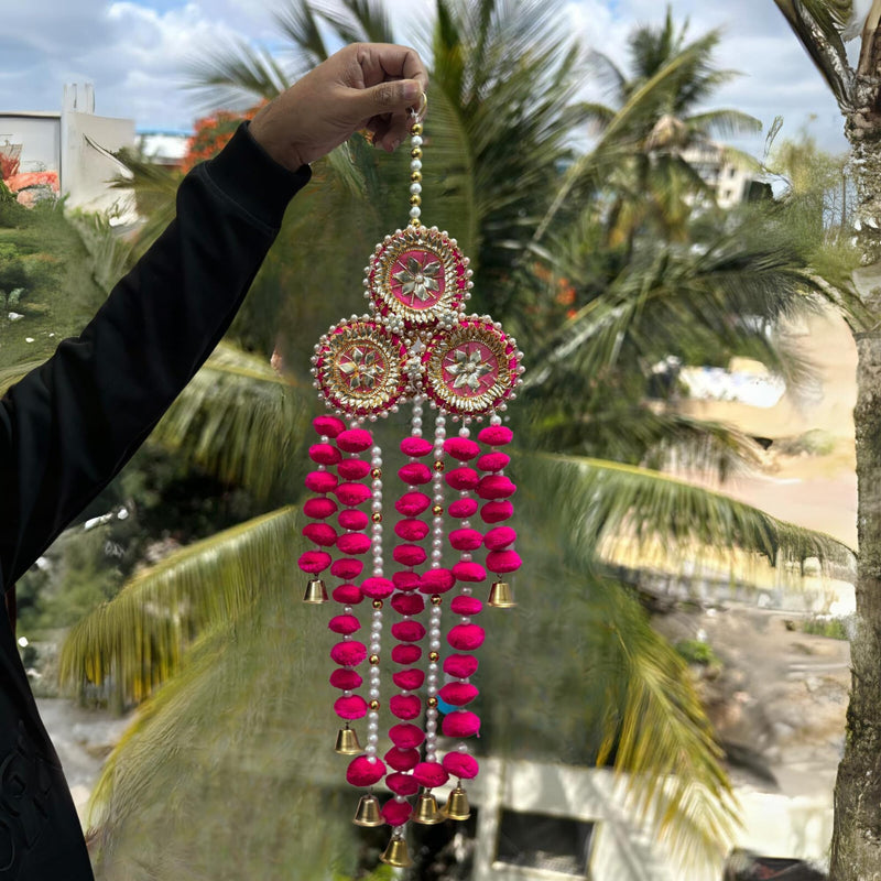 Divyakosh Wall Hangings/Wind Chimes for Home Decoration with Gotta Patti and Pom Pom, Traditional Rajasthani Toran, Handmade Diwali Decoration Psychedelic Wall hangings Set of 2