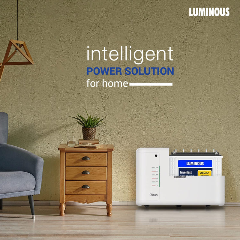 Luminous Inverter for Home, Office & Shop with Luminous Battery, Icon 1600 Pure Sine Wave 1400VA 12 Volt Inverter with ILTT 28060 Tall Tubular 250 Ah Battery Combo, 2 years warranty on inverter, 5 years warranty on battery (3 years Flat + 2 years Pro-rata