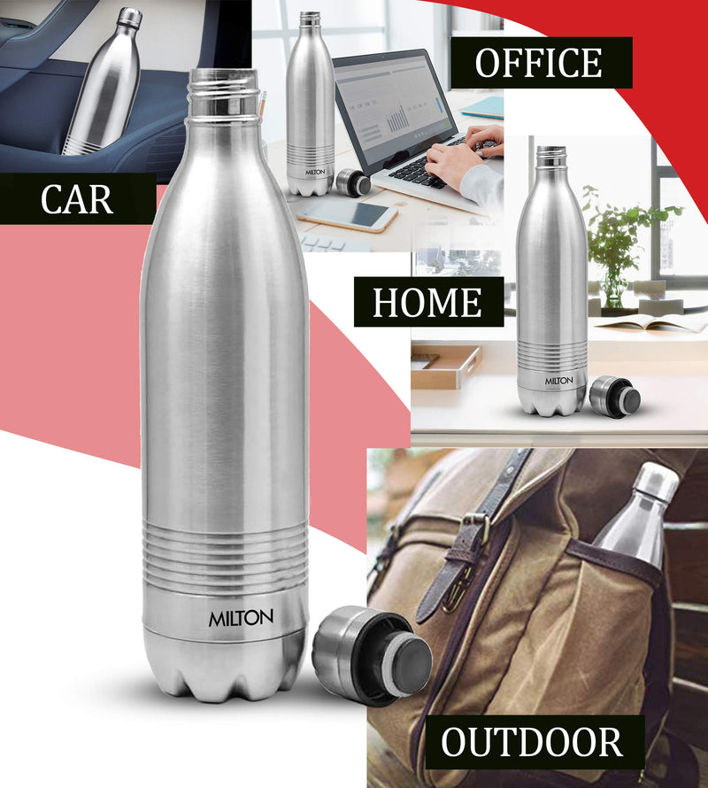 Milton Duo DLX 1000 Thermosteel 24 Hours Hot and Cold Water Bottle, 1 Piece, 1 Litre, Silver | Leak Proof | Office Bottle | Gym | Home | Kitchen | Hiking | Trekking | Travel Bottle