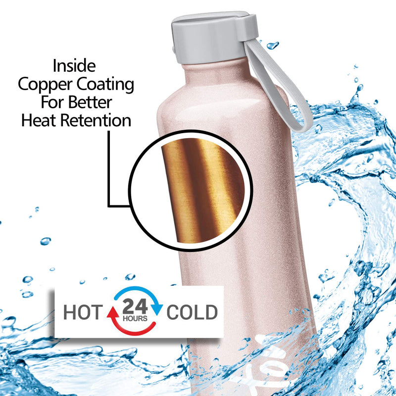 Milton New Tiara 600 Thermosteel 24 Hours Hot & Cold Water Bottle, 490 ml, Rose Gold