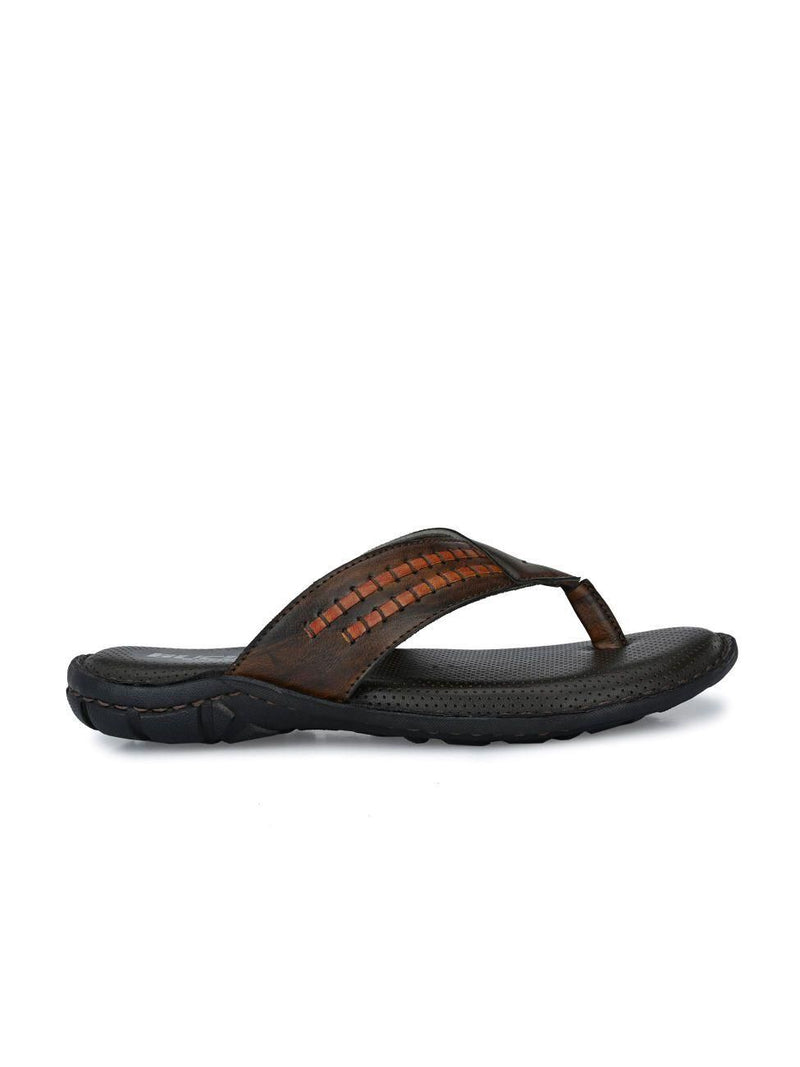 BUCIK Men's Brown Synthetic Leather Slip-On Casual Slipper/Flip Flop