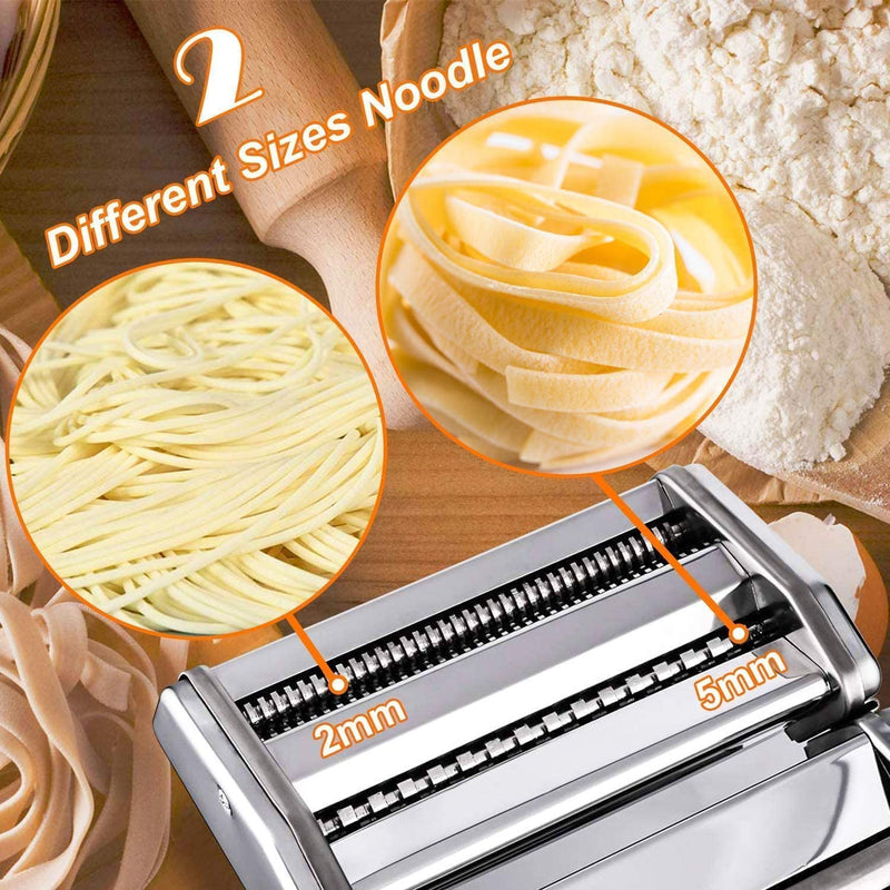 Nikrim™ Pasta Maker Machine-Unique Patented Suction Base for Home Non-Slip Use of Stainless Steel Noodle Spaghetti & Fettuccine Maker and Dough Roller Cutter Machine Hand Crank & Clamp