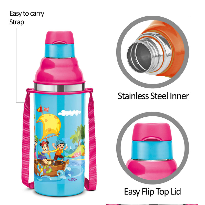 Milton Kool Stunner 400 Insulated School Kids Bottle with Inner Steel, 420 ml, Blue | Leak Proof | PU Insulated | Hot & Cold | Easy Grip