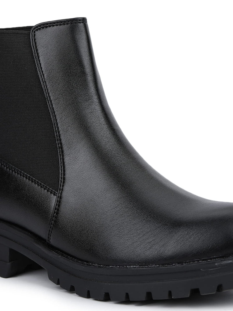 Gardin women's Black Slipon Round Toe both side Elastic Boots