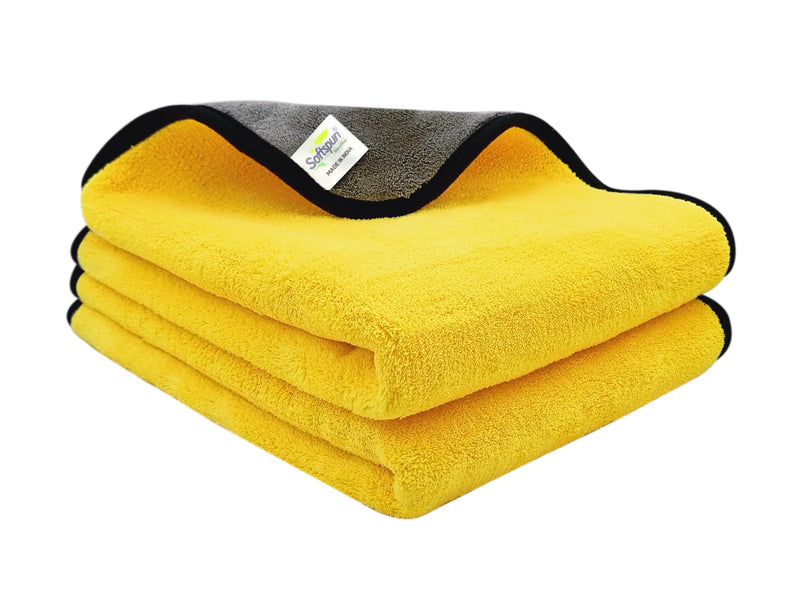 SOFTSPUN 900 GSM, Microfiber Double Layered Silk banded Edge Cloth 40x60 Cms 2 Piece Towel Set, Extra Thick Microfiber Cleaning Cloths Perfect for Bike, Auto, Cars Both Interior and Exterior.