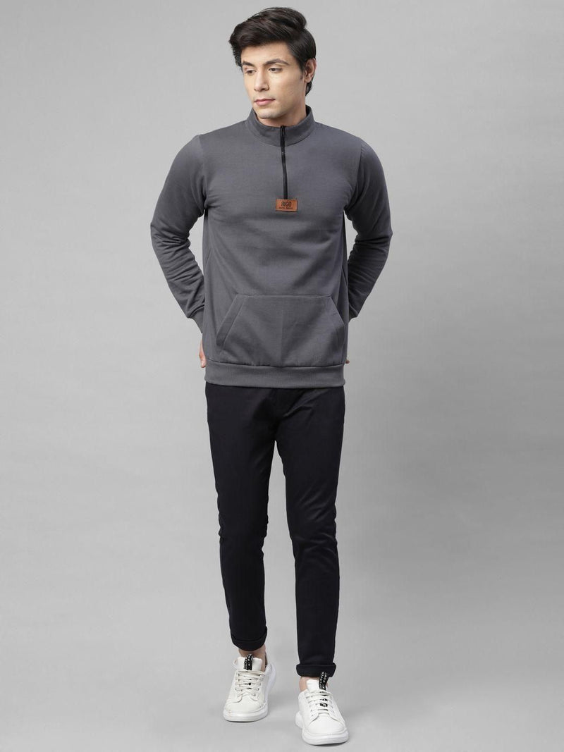 Rigo Fleece Solid Full Sleeves Regular Fit Mens Sweatshirt