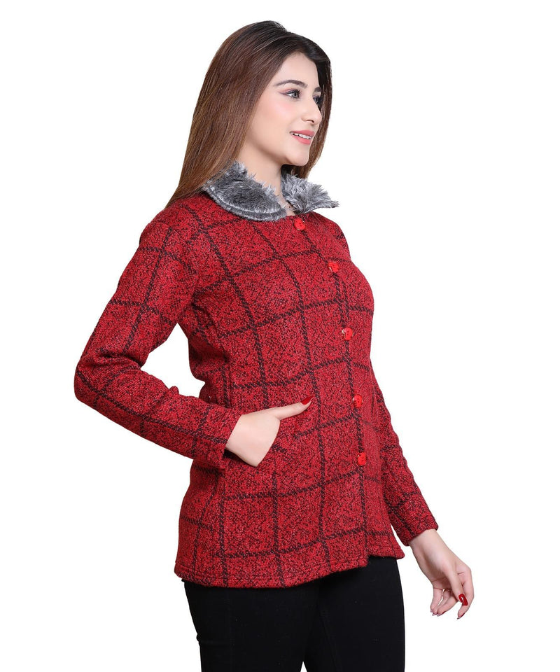 Women's Check Pattern Woolen Winter Coat