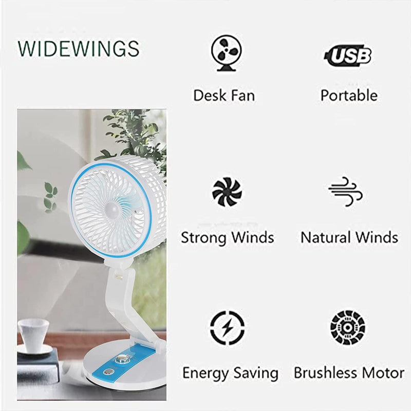 USB Desk Fan, Small Powerful, Portable Quiet 3 Speeds Wind Personal Table Fan (BLUE)