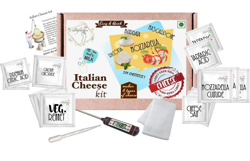 Alla's Posh Flavors DIY Italian Cheese Making Kit | Make Mozzarella, Mascarpone, Burrata & many more at Home | Supplies for about 10 Kg of Cheese | Unique Gift (Italian Cheese Kit)