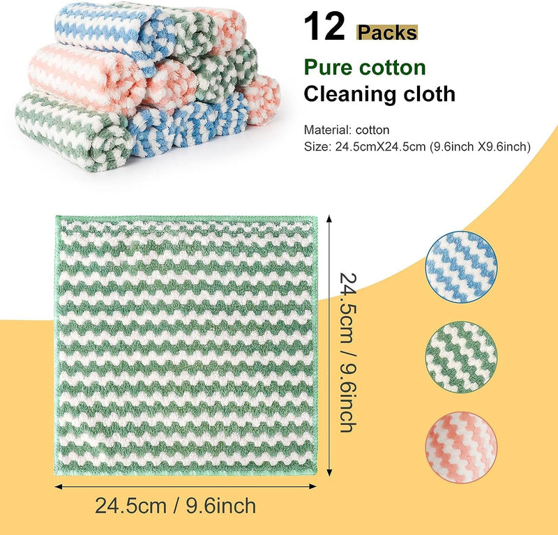 Thea Cotton Microfibre Cleaning Rag Super Absorbent Microfibre Cleaning Cloth Multipurpose Cleaning Towels Coral Fleece Scouring Cloth For Kitchen Cleaning Use (12)