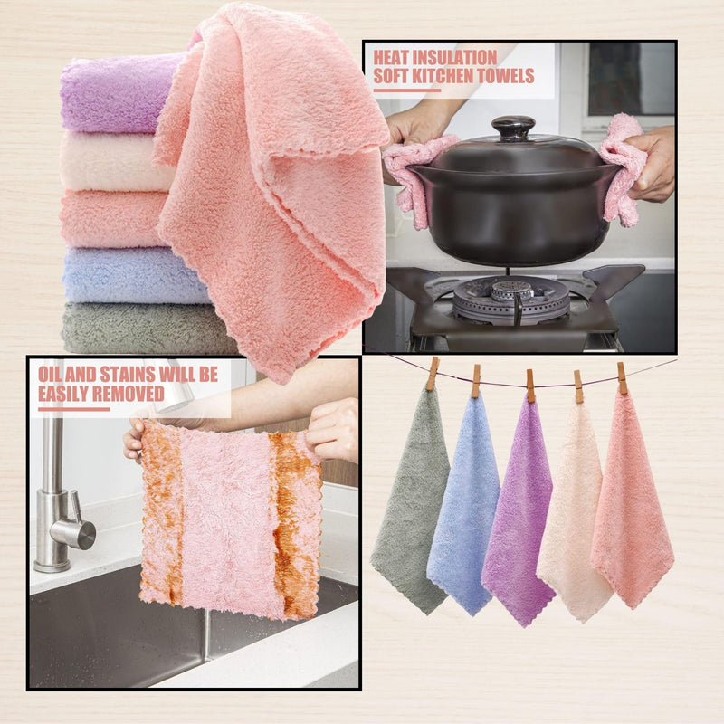 SynSo Kitchen Clothes for Cleaning 8 Pcs Reusable Wash Cloths Microfiber Lint Free Soft Absorbent Best Dish Cloths Utensils Mirror Eyeglass Gas Stove Pack - 25 cm