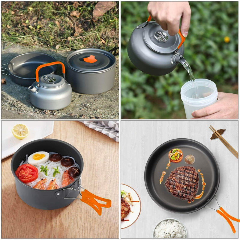 Ship Portable Outdoor Cooking Set Pot Bowl Teapot Coffee Kettle Set Cookware Tableware for Camping Picnic Hiking