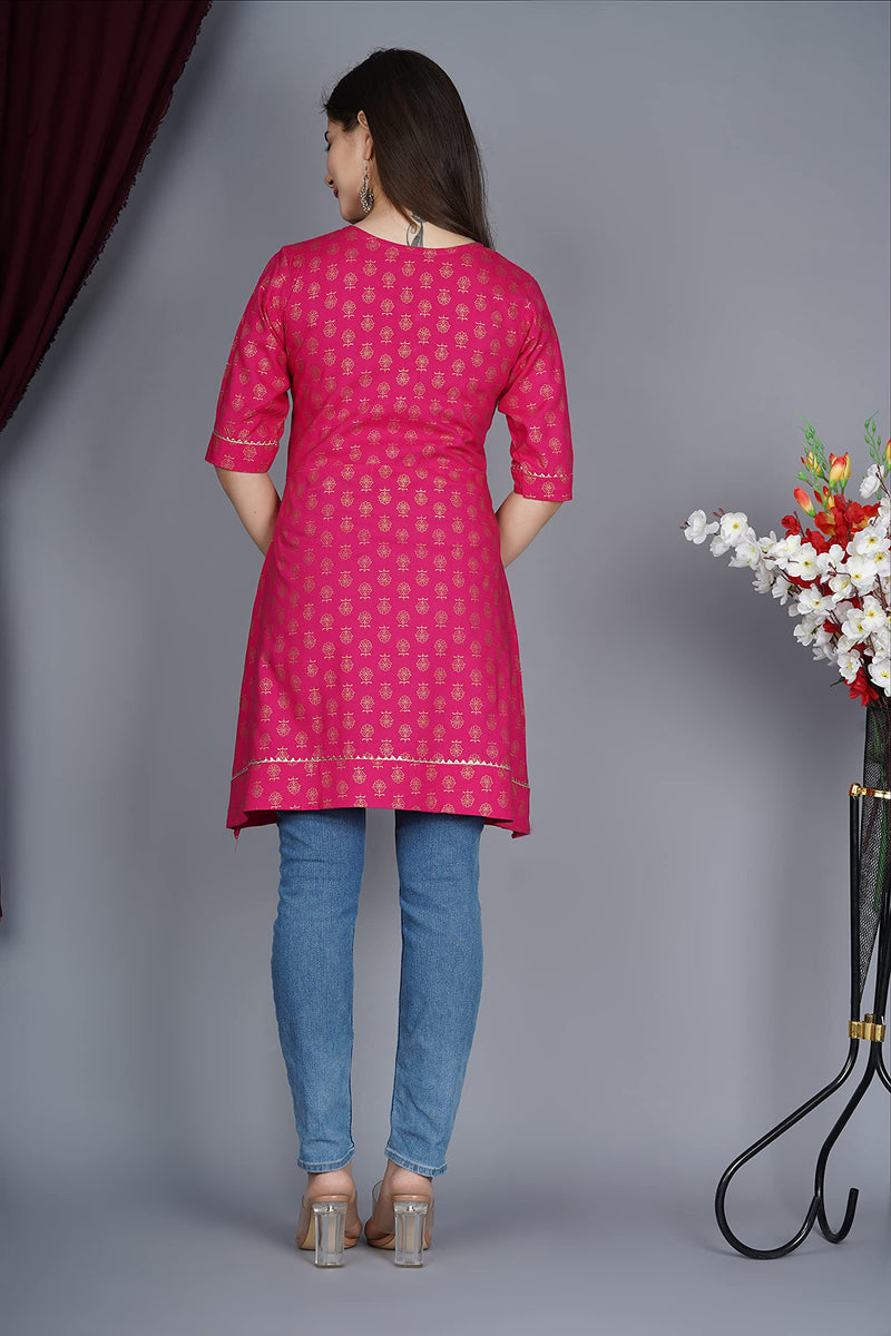 MEERA FAB Women's Cotton Regular Kurti (MF-175_Pink_Small)