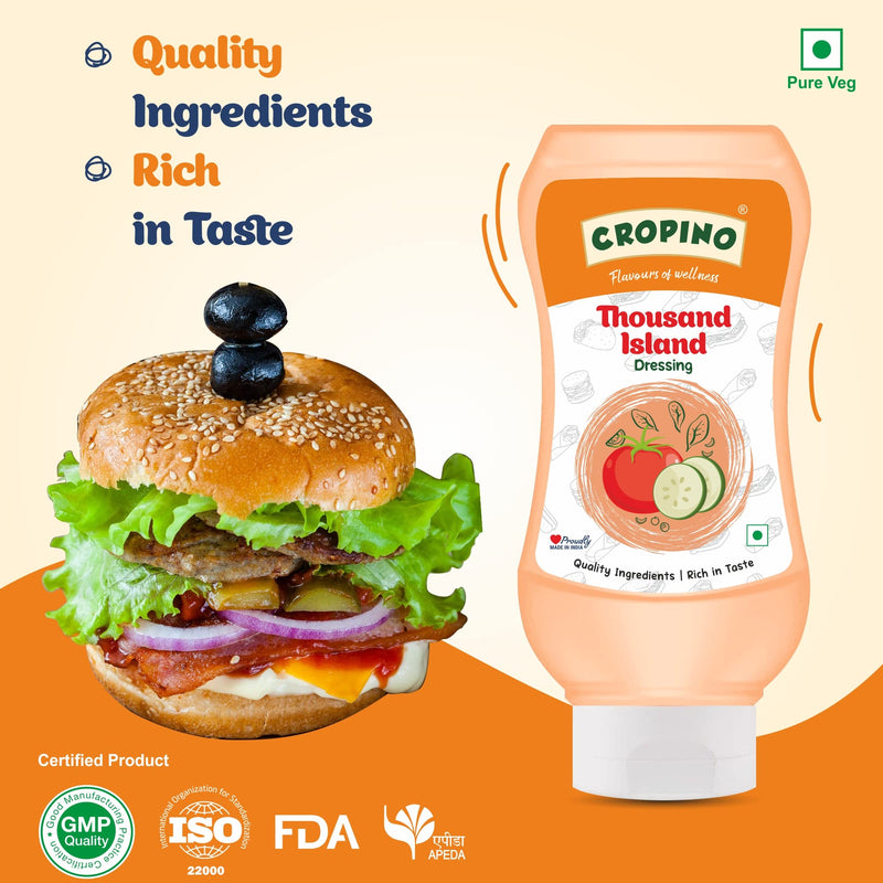 CROPINO Thousand Island Dressing & Dip Sauce, 300g / American Salad Dressing Spread/Gluten Free/Perfect for Salads, Sandwiches, Burgers/Creamy, Sweet & Tangy Flavour