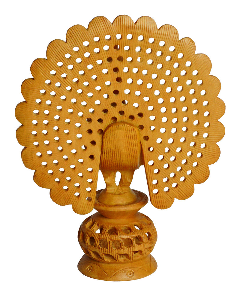 Sri Arundhathi Handicrafts Shivani Wooden Male Peacock (12 cm x 5 cm x 15 cm, Brown) Figurine, 1 Piece