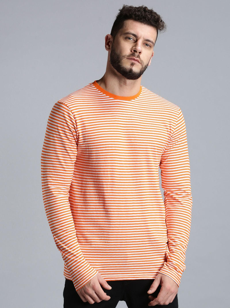 Urgear Cotton Stripes Full Sleeves Round Neck Mens T-Shirt