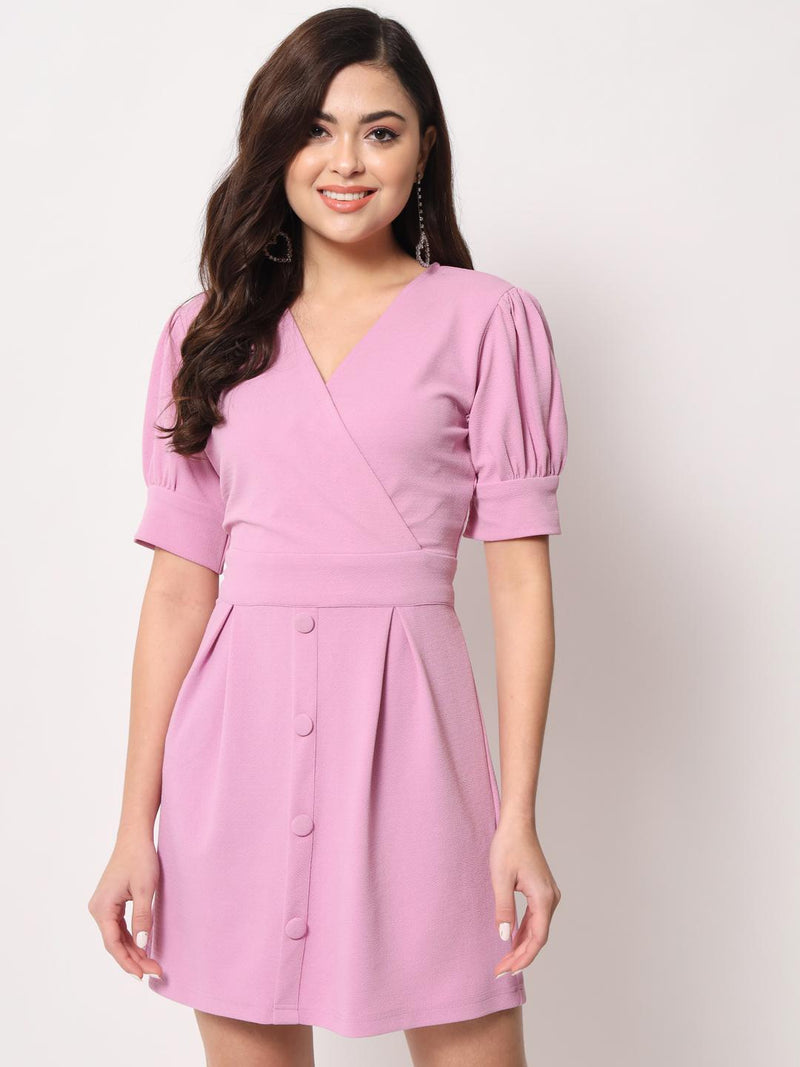 Trendarrest Women's Polyester Lilac Overlap Short Dress
