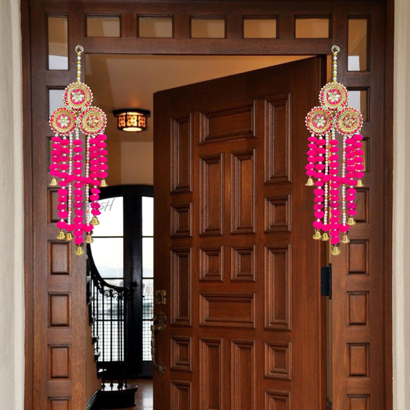 Divyakosh Wall Hangings/Wind Chimes for Home Decoration with Gotta Patti and Pom Pom, Traditional Rajasthani Toran, Handmade Diwali Decoration Psychedelic Wall hangings Set of 2