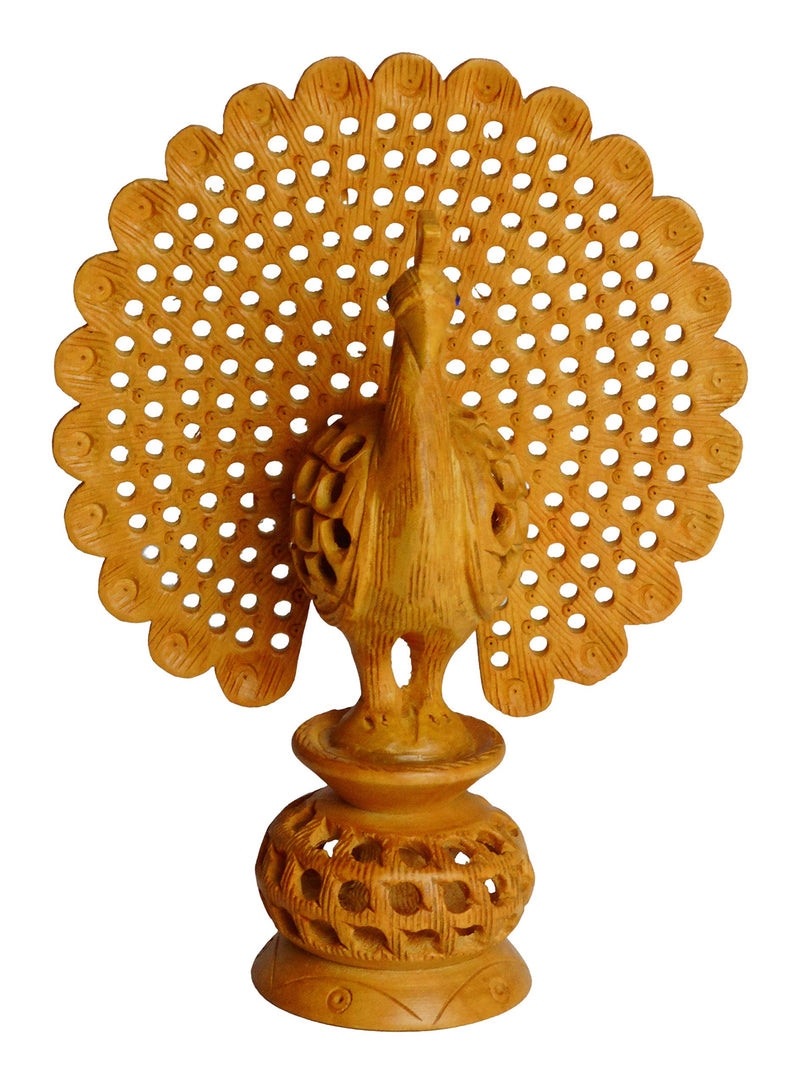 Sri Arundhathi Handicrafts Shivani Wooden Male Peacock (12 cm x 5 cm x 15 cm, Brown) Figurine, 1 Piece