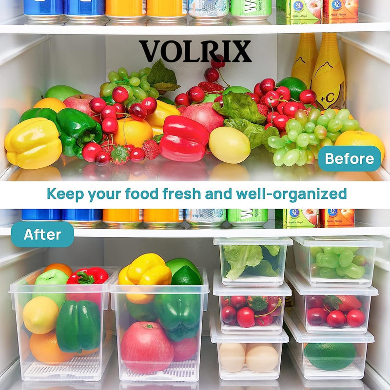 VOLRIX 6pcs Fridge Storage Boxes, Fridge Organizer with Removable Drai