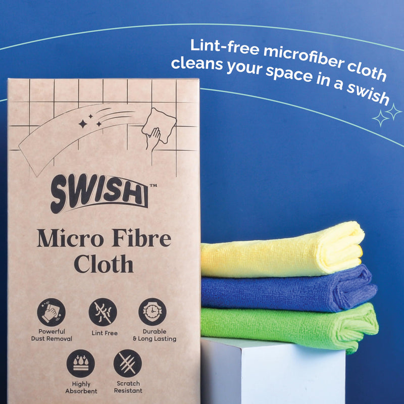 Swish Microfiber Cloth for Cleaning, 30 X 30 cms, Pack of 3, Microfiber Cloth for Car, Bike & Kitchen Cleaning | Super Absorbent and Sustainable | Ecofriendly