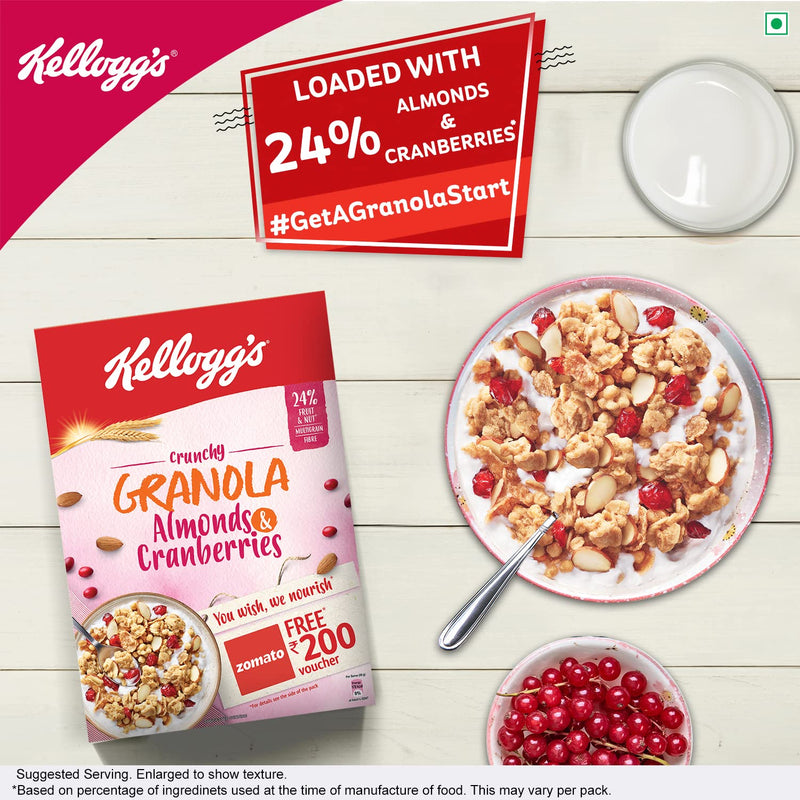 Kellogg's Crunchy Granola Almonds and Cranberries, 460 g | Breakfast Cereal | Multigrain Flakes