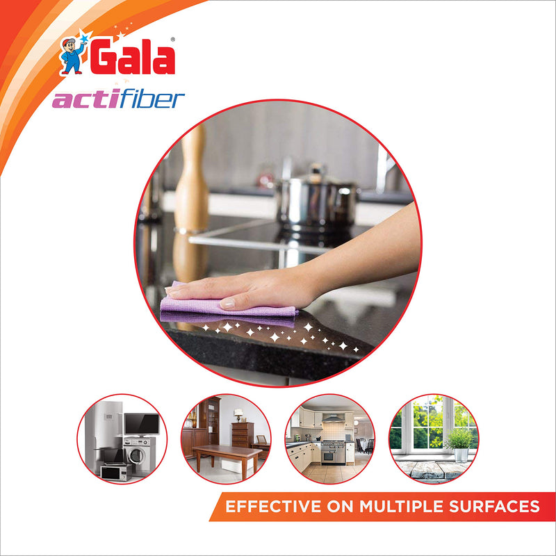 Gala Actifiber Kitchen Sponge Cloth for Table Tops and Glass Wipe (Combination of Microfiber and PVA Cloth) 3 Pcs