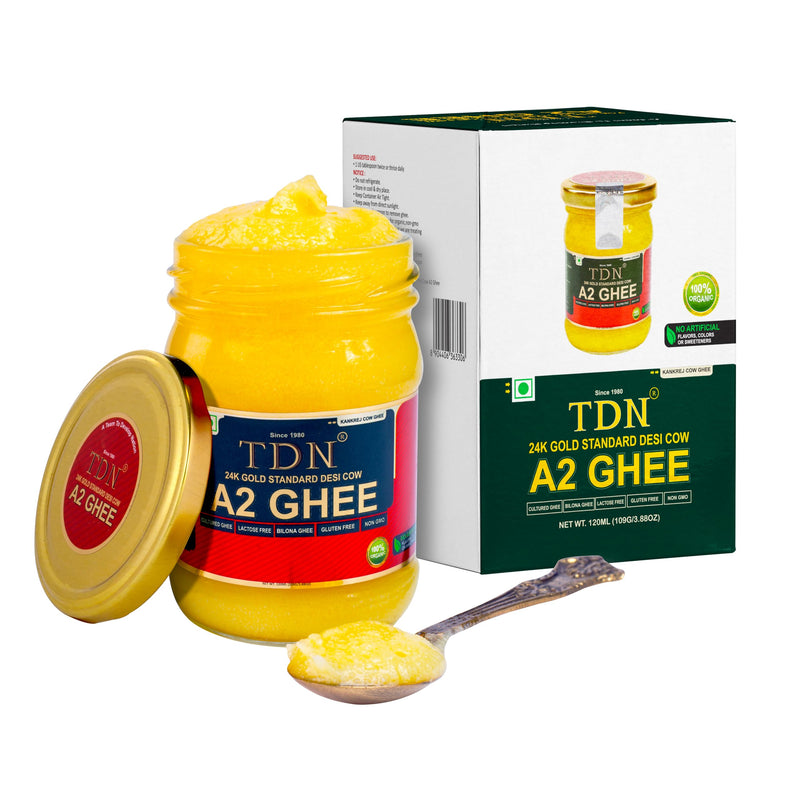 TDN Farm Fresh A2 Cow Ghee -120ML Glass Bottle, NDDB A2 Lab Certified, A2 Ghee Bilona Method, A2 Organic Cow Ghee, Grassfed, Cultured Premium & Traditional Ghee, Curd Churned A2 Ghee, A2 Pure Ghee