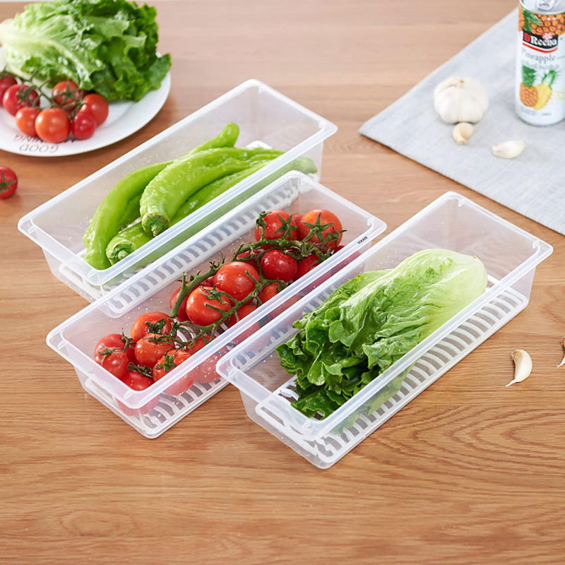 VOLRIX 6pcs Fridge Storage Boxes, Fridge Organizer with Removable Drain Plate Tray, Fridge Storage Containers, Keeps Fruits, Vegetables, Meat, Fish Fresh Longer 1500 ML, Polypropylene