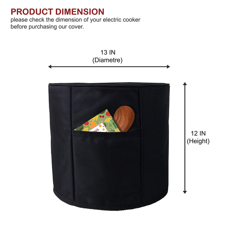 Nabaat Polyester Dust Proof Water Proof Washable Cover For Automatic Electric Rice Cooker Of Prestige / Bajaj / Panasonic / Philips / Geek, Kitchen Standard Size, Black (13"X12").