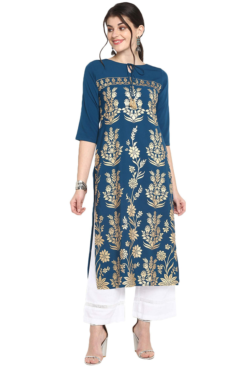 Janasya Women's Turquoise Blue Poly Crepe Kurta (Turquoise Blue_XX-Large)