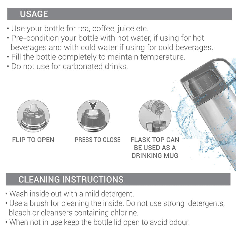 Milton Glassy 1000 Thermosteel 24 Hours Hot and Cold Water Bottle with Drinking Cup Lid, 1 Litre, Grey | Leak Proof | Office Bottle | Gym Bottle | Home | Kitchen | Hiking | Trekking | Travel Bottle