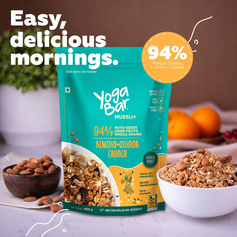 Yogabar Muesli Variety Pack - (Dark Chocolate, Fruits Nuts + Seeds, Almond + Quinoa Crunch) 400g each