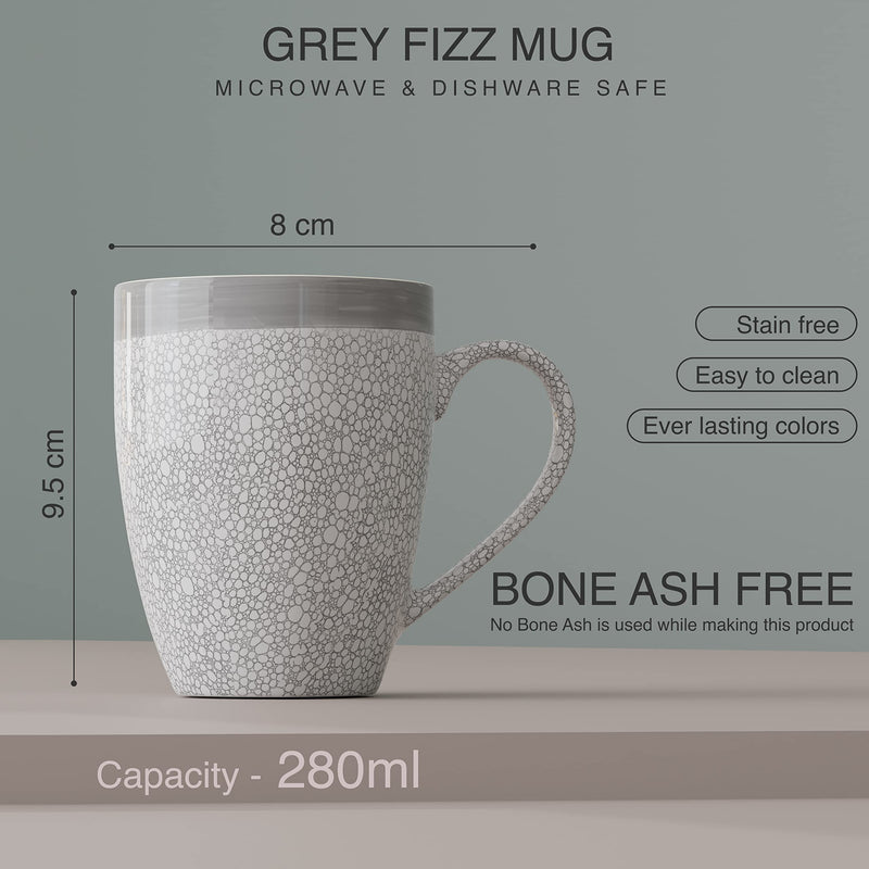 The Earth Store Grey Fizz Coffee Mug Set of 6 Ceramic Mugs to Gift to Best Friend, Tea Mugs, Microwave Safe Coffee Mugs, Ceramic Tea Cups