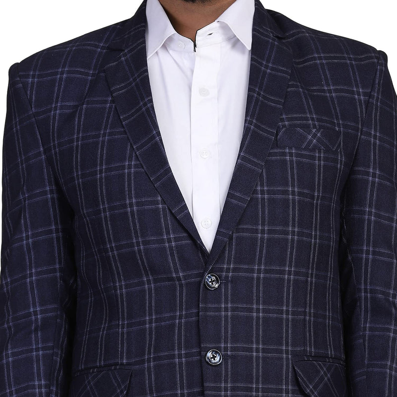 TAHVO Men Tweed Blue Check Blazer