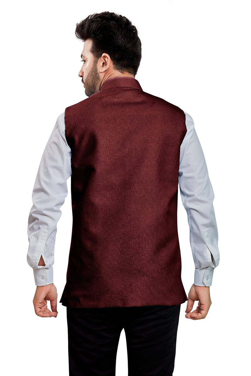 BE ACTIVE Men's Linen Blen formal waistcoat Colour - MAROON | Size -2XL