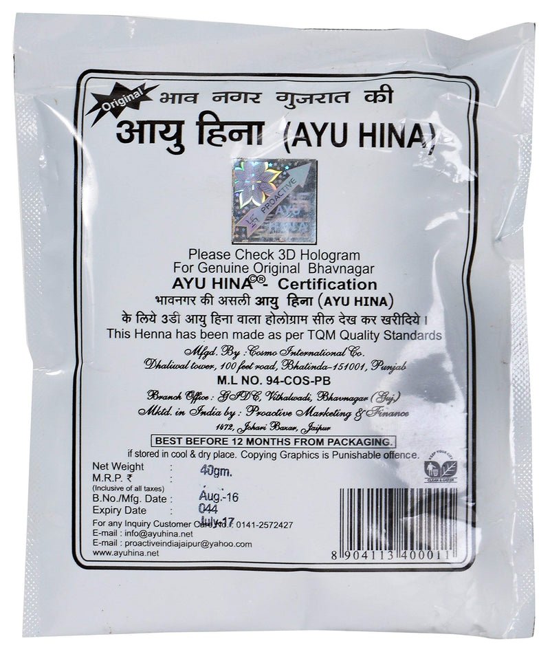 AYU HINA Henna, Black Naturals, Pack of 5, Original Bhavnagar Henna Mehndi (125 g economy pack)